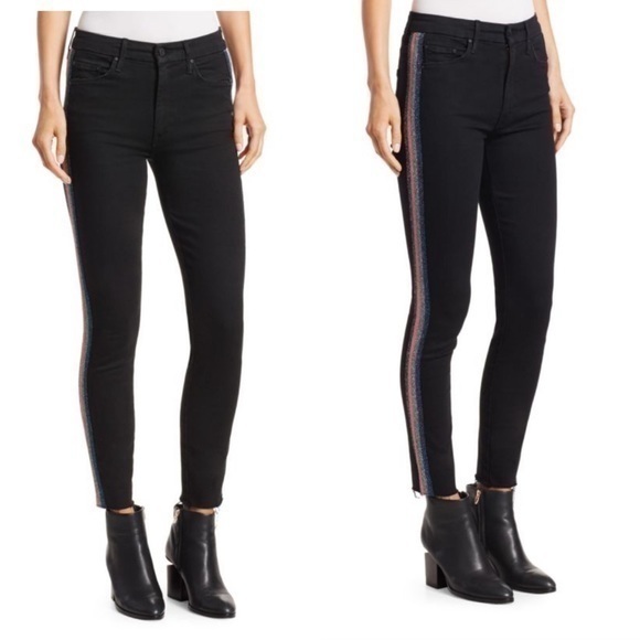 MOTHER Looker High-Rise Side Stripe Ankle Jeans - Picture 1 of 9